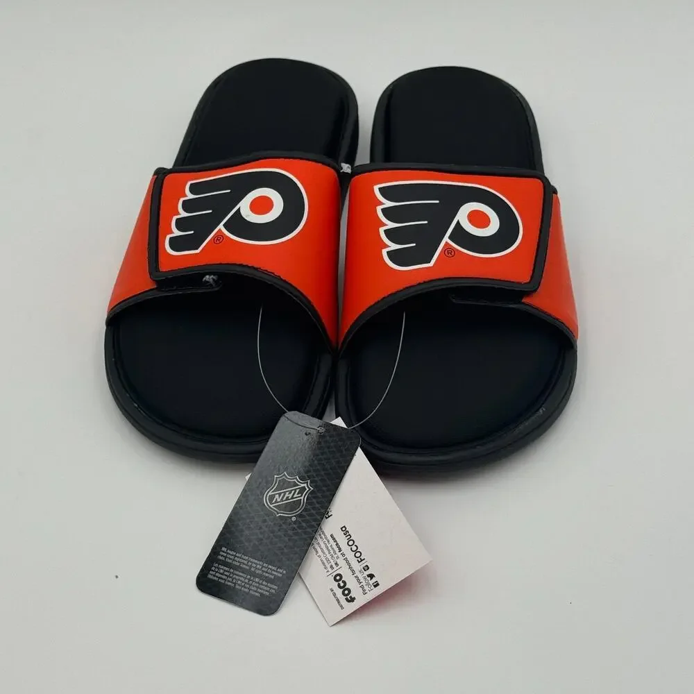 Philadelphia Flyers FOCO Slide Sandals Mens L 11-12 NHL‎ Shower Shoes NEW